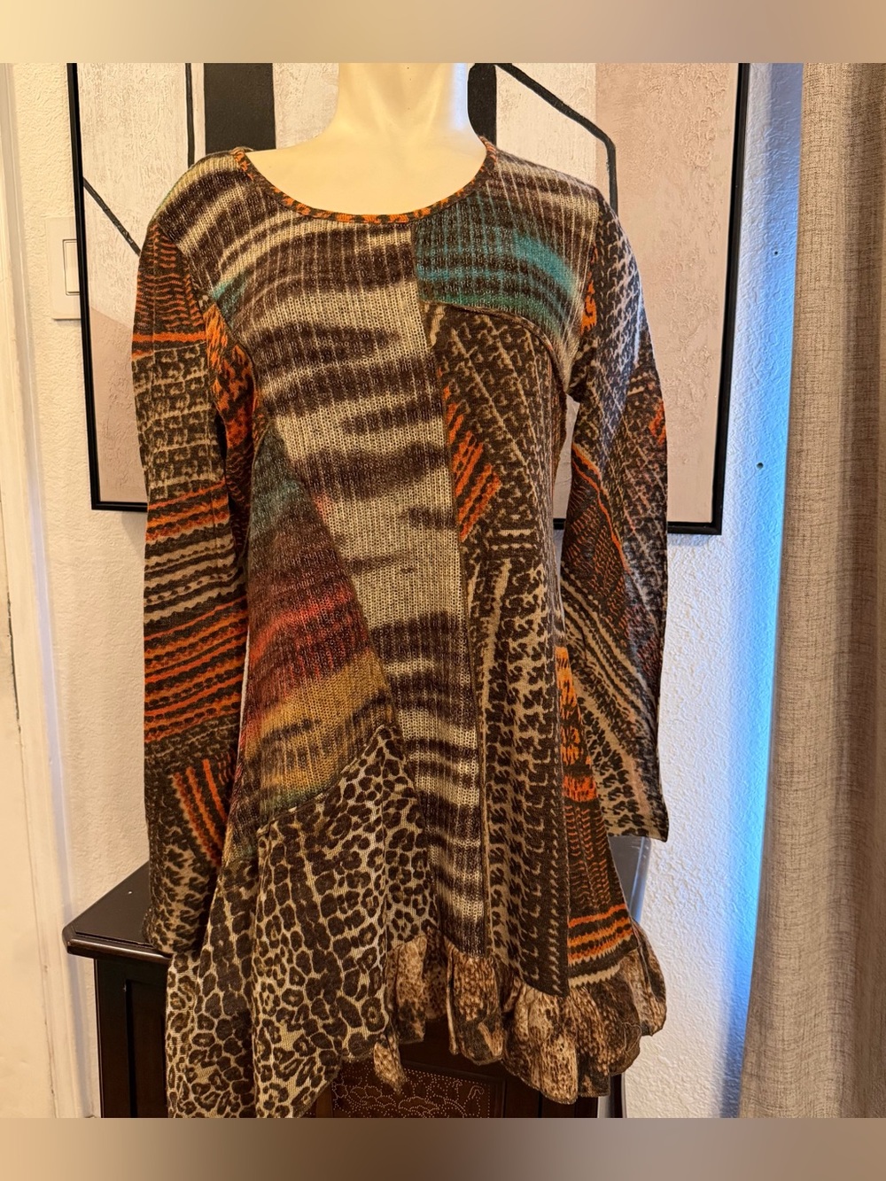 Paris Hues Animal Print Patchwork Long Sleeve Tunic